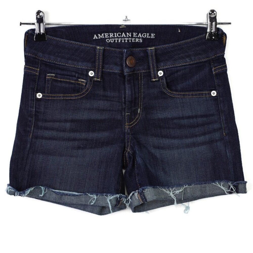 American‎ Eagle Cut Off Jean Shorts Super Stretch Size 4 Dark